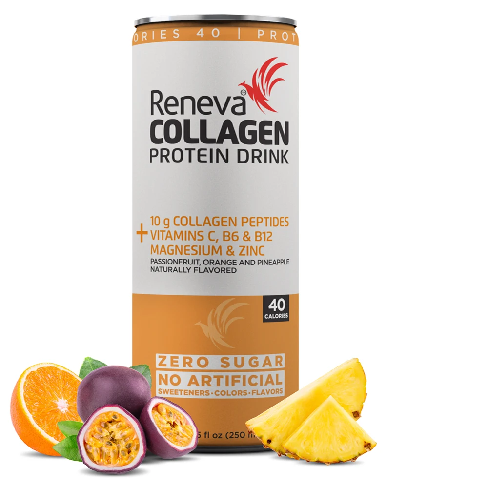 Reneva Collagen Protein Drink 10g Collagen Peptides Electrolytes Vitamin C Orange Pineapple B12 B6 Zero Sugar Collagen Drink