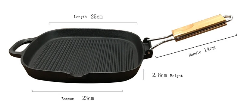 Cast Iron Square Grill Pan Pre-Seasoned Skillet Pan with Handle  Cast Iron Griddle Pan  for Grilling  Frying Sauteing