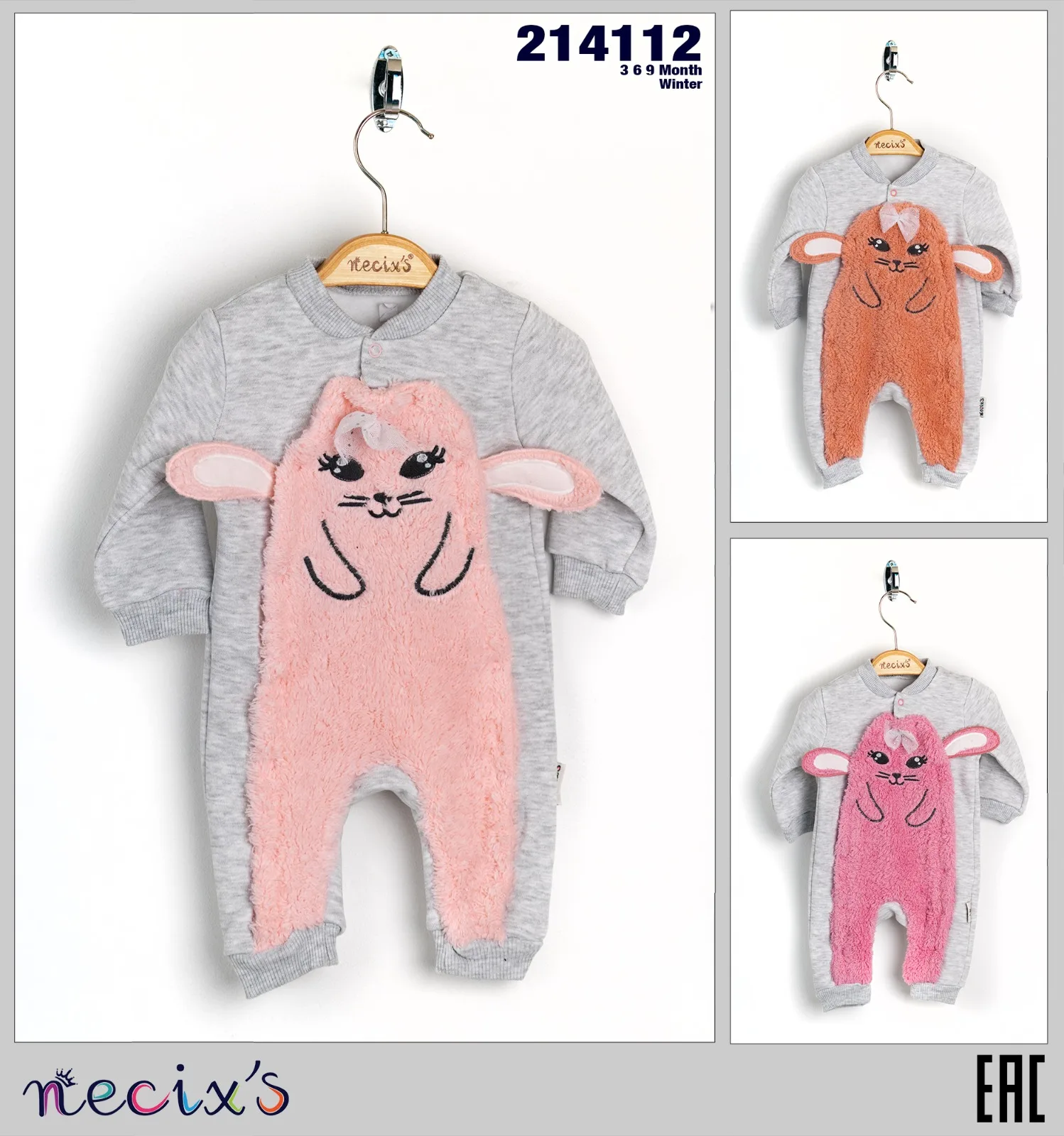 Горячая распродажа! Зимние комбинезоны для маленьких девочек с рисунком зайчика, детская одежда из мягкого хлопка от бренда Necix