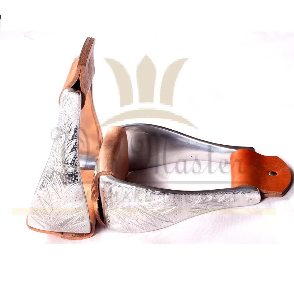 Showman Polished Aluminum Bell Engraved Stirrups Leather Tread NEW HORSE TACK