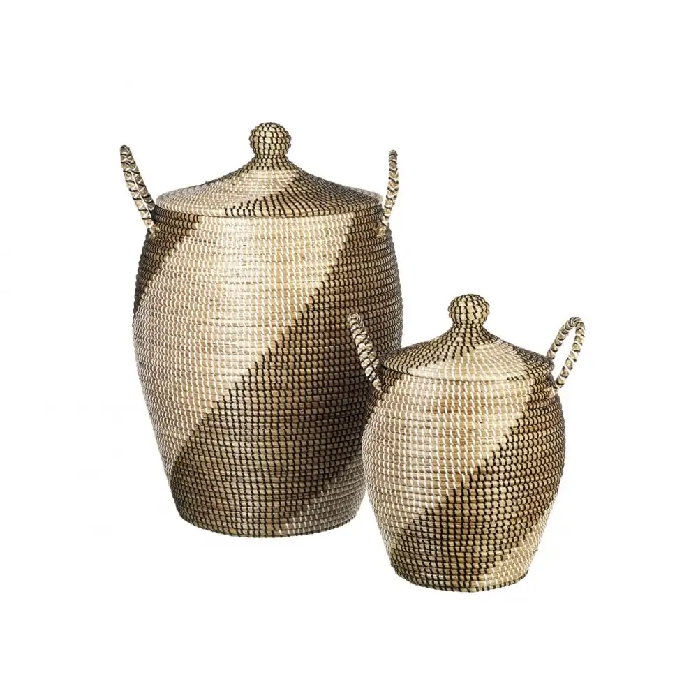 Handmade 100% Eco-Friendly Seagrass Storage Trunk New Product with Oval Pattern Plastic Lid Organizer for Laundry Waste Basket