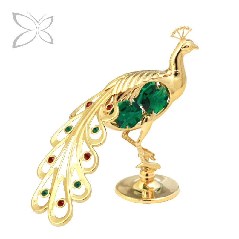 Crystocraft High Craftmanship Gold Plated Metal Peacock Decorated with Brilliant Cut Crystals Wedding Favors