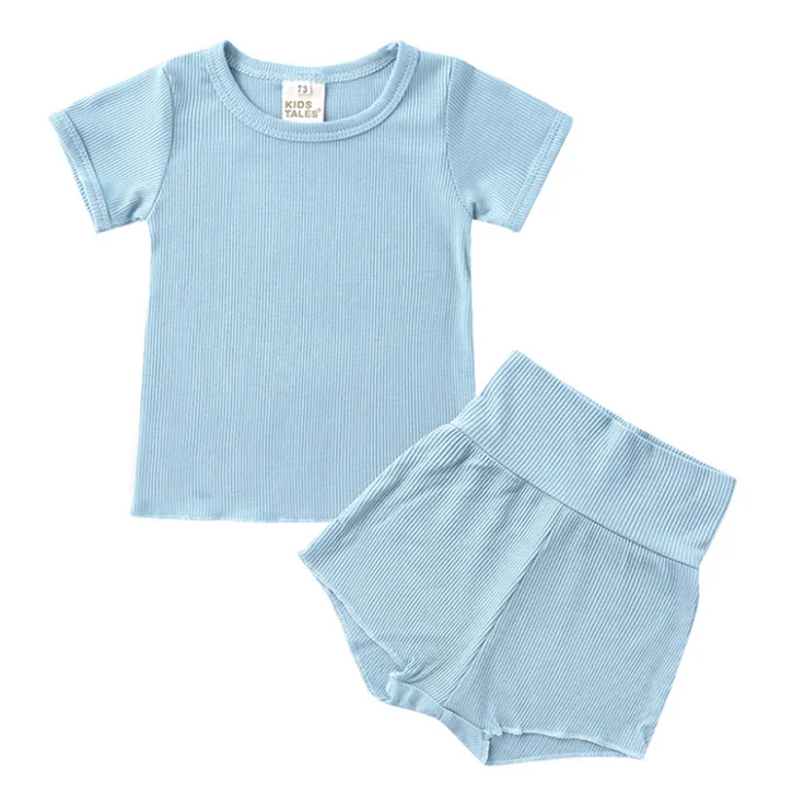 
2021 summer Kids Tales new baby clothing set soft rib cotton solid color unisex toddler underwear baby short sleeve pajamas sets 