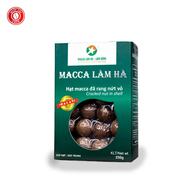 Macadamia cracked nut in shell box 250gr package ISO certificate from Vietnam