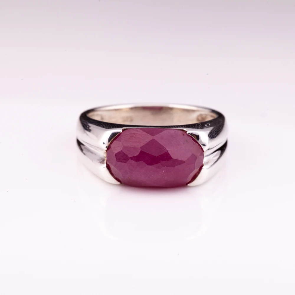 silver 925 ring  rhodium plated and with african ruby natural gemstone factory price  from Thailand Manufacturer