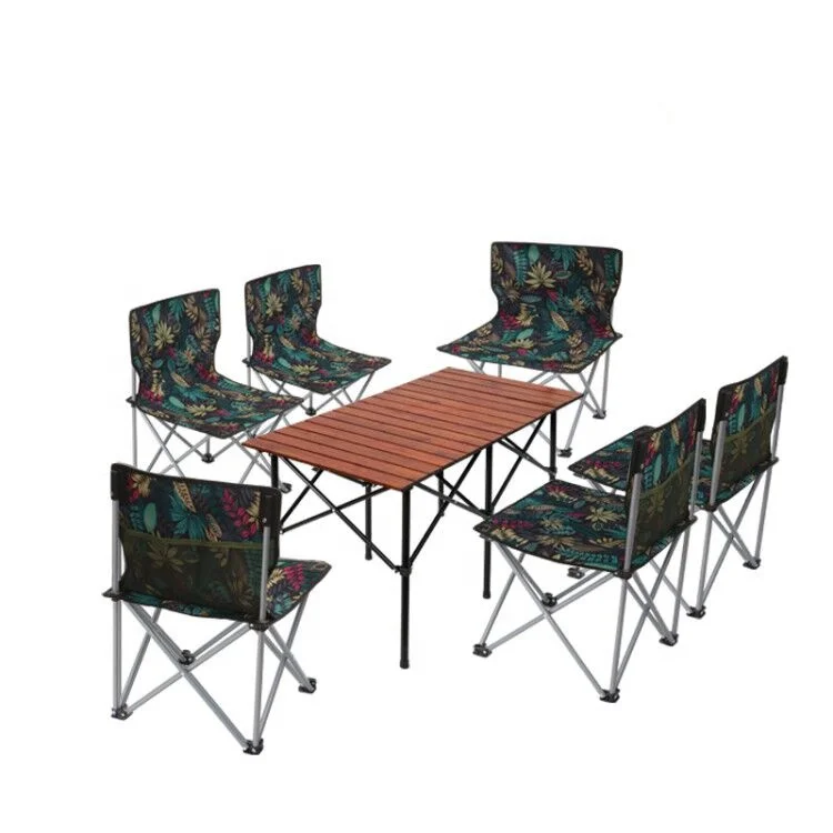 TWROAD  wholesale outdoor aluminum camping folding table folding chair sets seven-piece folding table and chair set