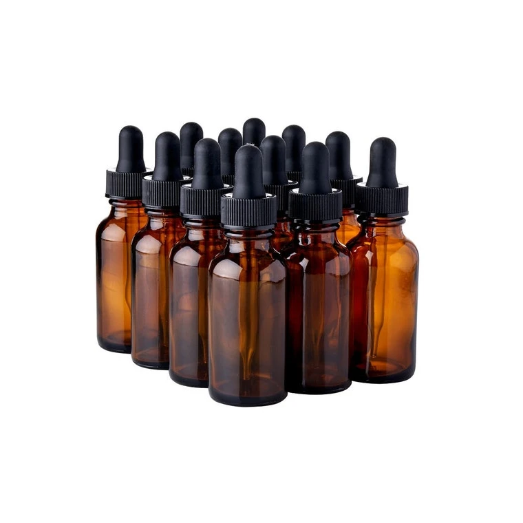 24 Pack Amber Boston Round Glass with Black Dropper 1oz