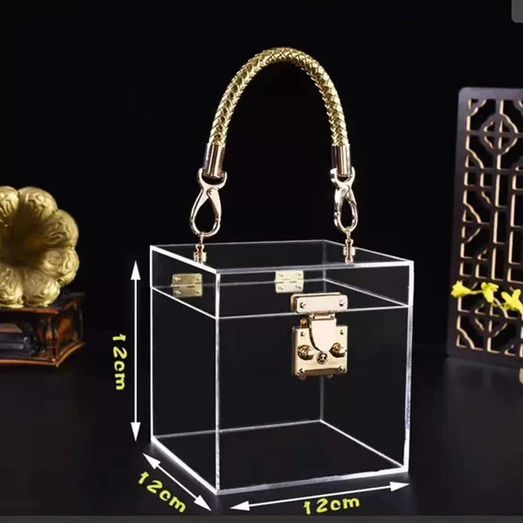 Wholesale Elegant Clear Acrylic Wedding Candy Gift Boxes for Guests with Gold Handle