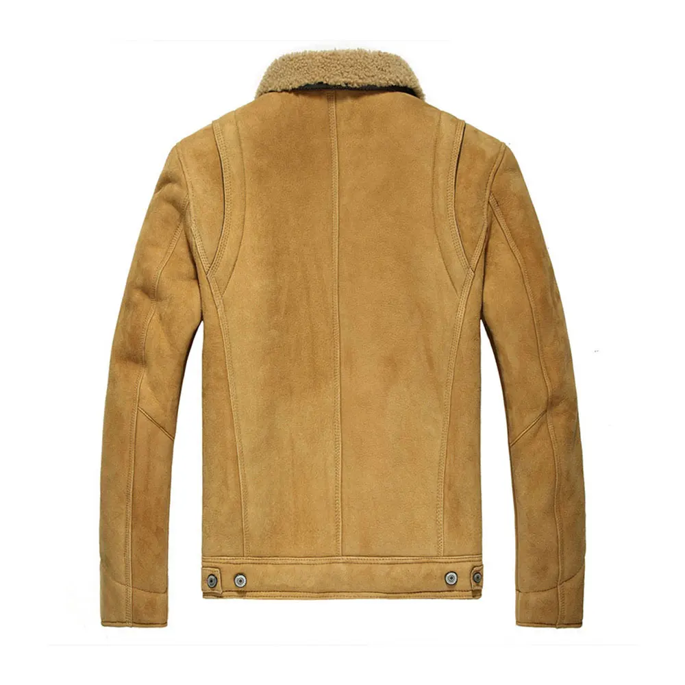 Мужская зимняя кожаная куртка-бомбер с меховым воротником/кожаная из натурального бежевого нубука/Новейшая стильная для мужчин