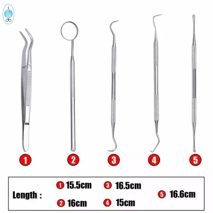 Dental Kit Teeth Whitening Mirror Scaler Tweezers Dentist Basic Examination Set 5pcs