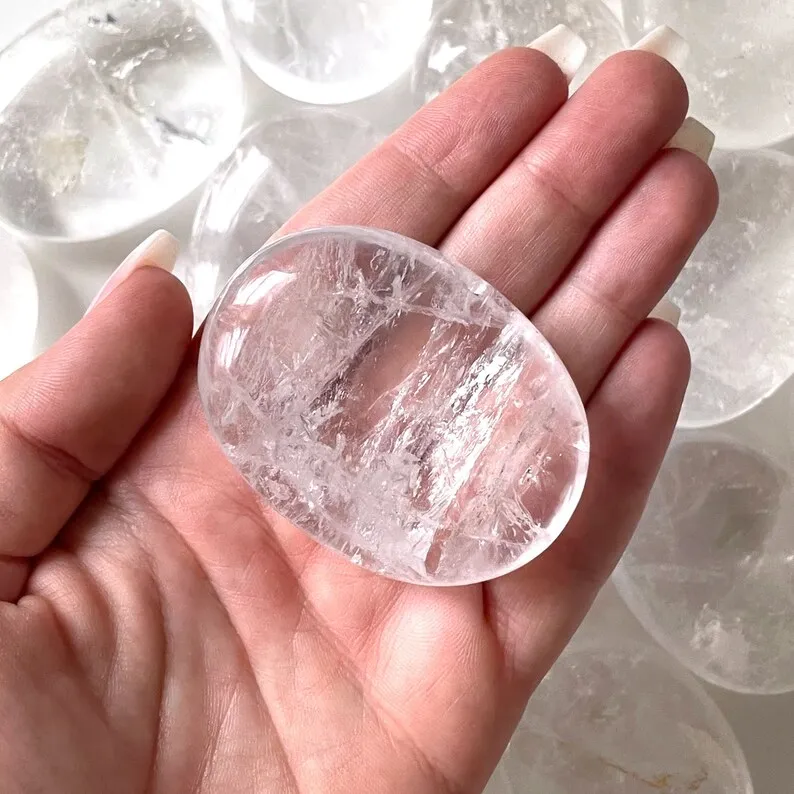 Clear Quartz Palm Stone crystals gemstone crystals healing stones spiritual wholesale bulk clear quartz pocket stones buy online