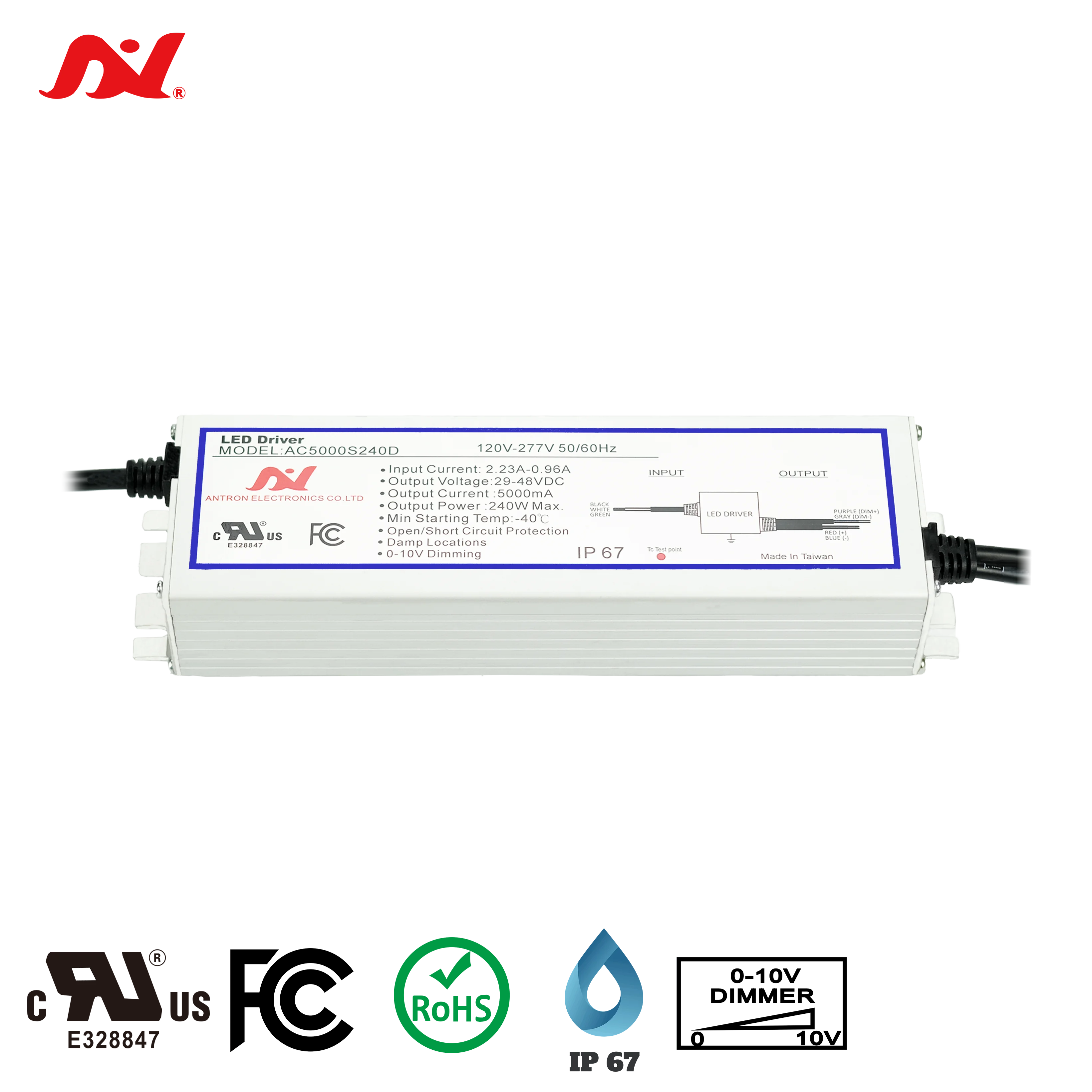  Светодиодный драйвер постоянного тока Antron 240 Вт IP67 UL