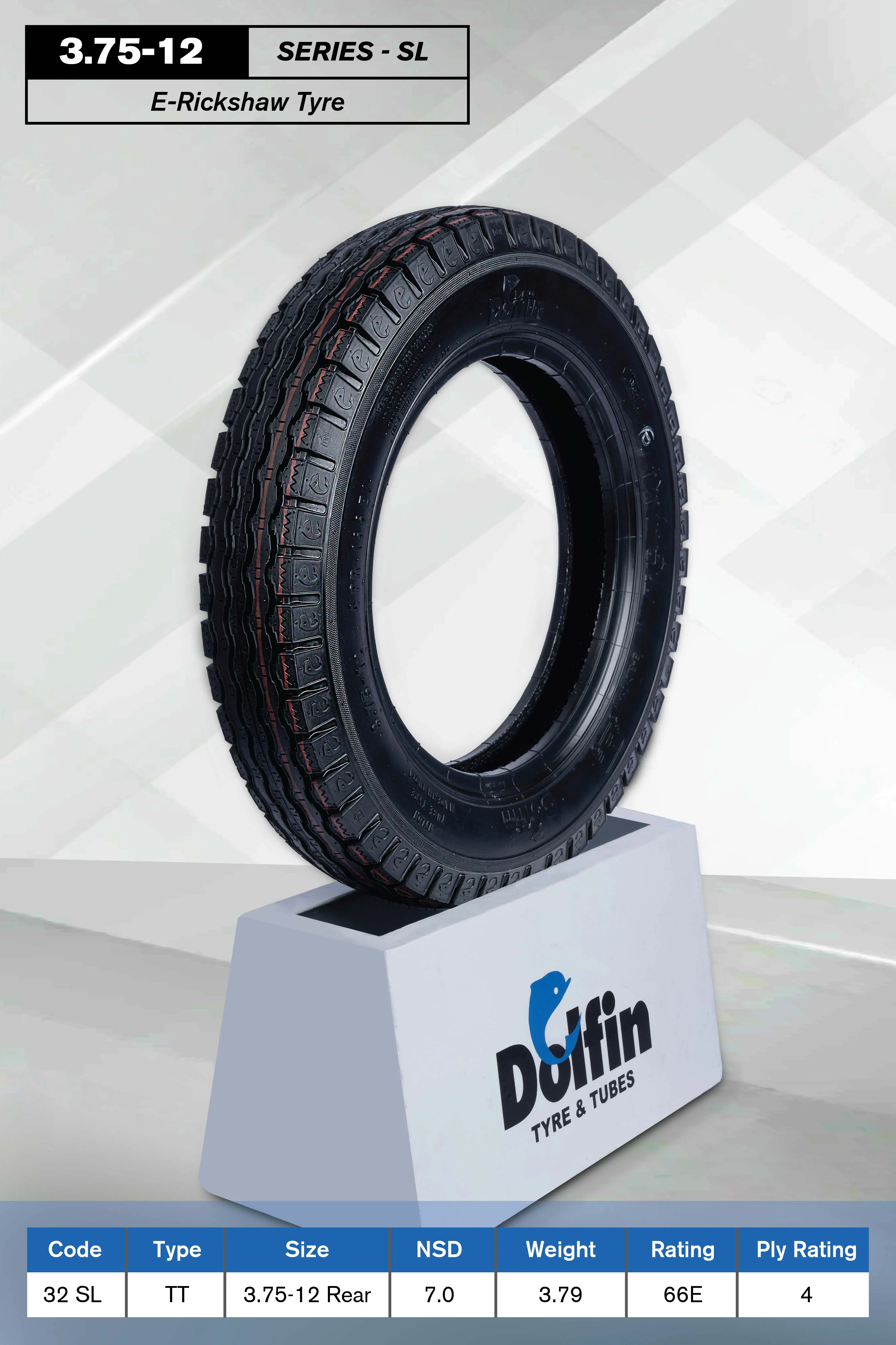 3.75-12 SL Top Selling E Rickshaw Tires  Scooter tires Dolfin Brand Made In India Very Good Quality Tires and tubes