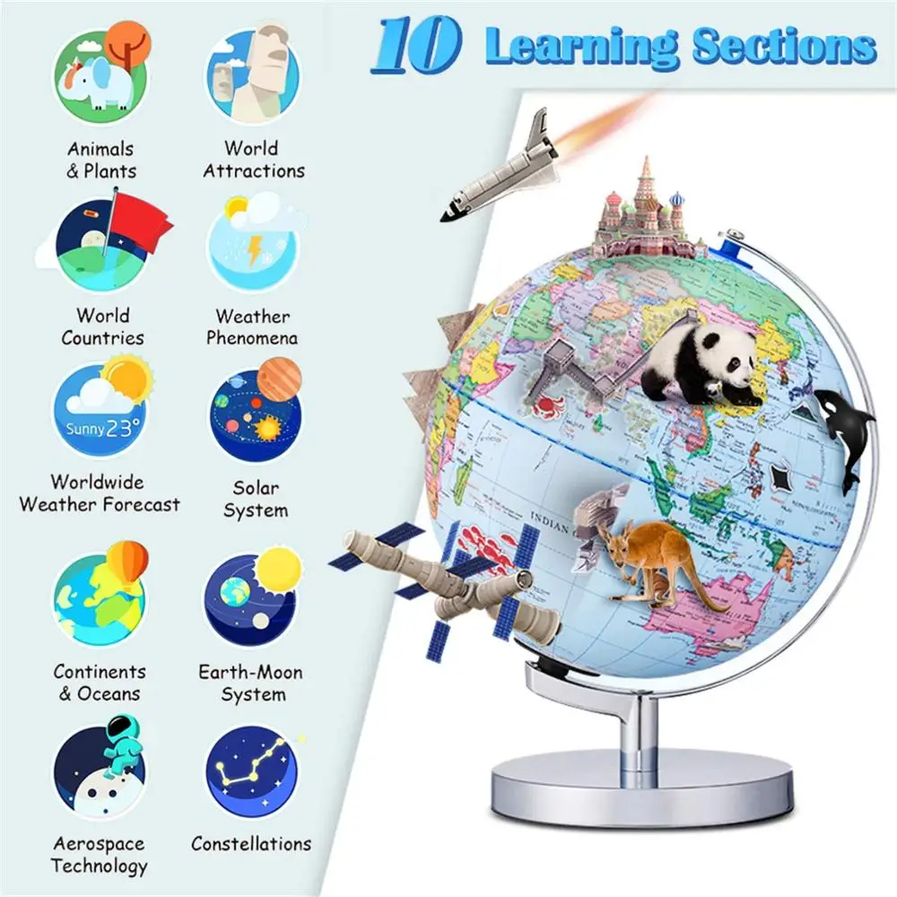 Dipper 9 inch Built-in LED light World Globe Illuminated AR smart globe for Geography Learning