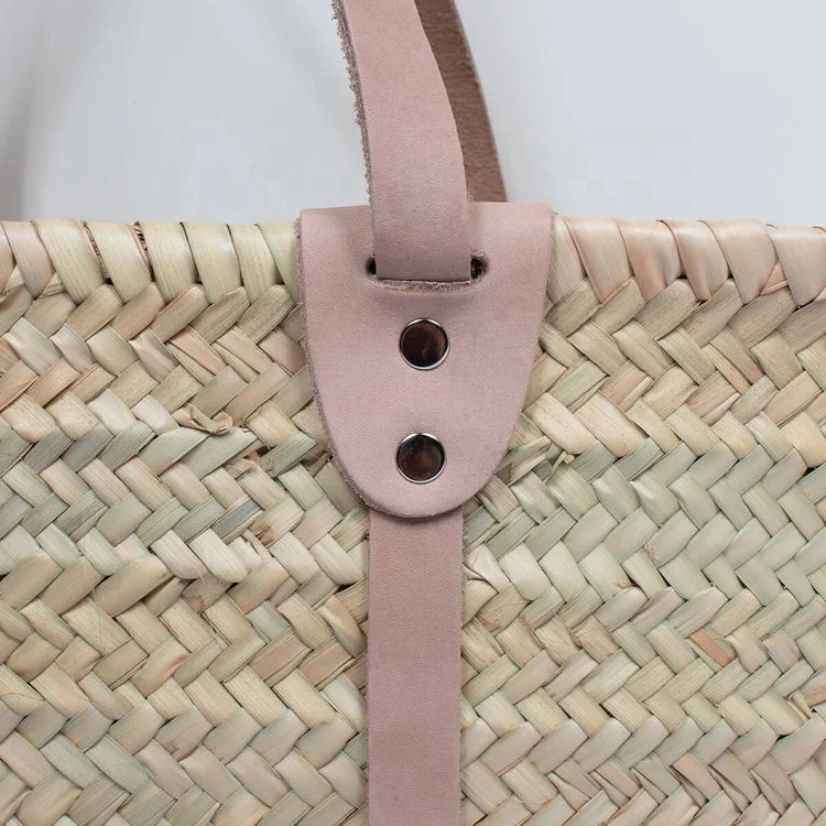 Professional manufacturer supply Handwoven Straw Tote bag French Shopping Basket With Leather Handles