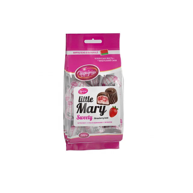 
Chocolate candy with strawberry double type filling 