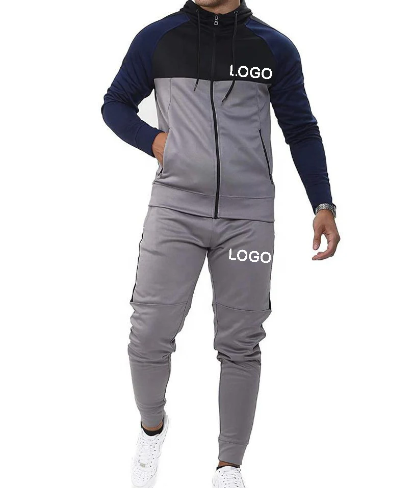 Wholesale OEM Fitted Sweat Suit Tracksuit Zipper Hooded Jogging Men Jogger Track Suit For Sale