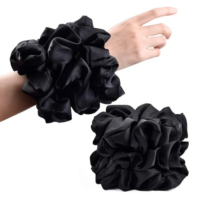 17cm Chic Black Large Scrunchies Soft Scrunchy Hair Ties Silk Satin Big Scrunchies For Hair