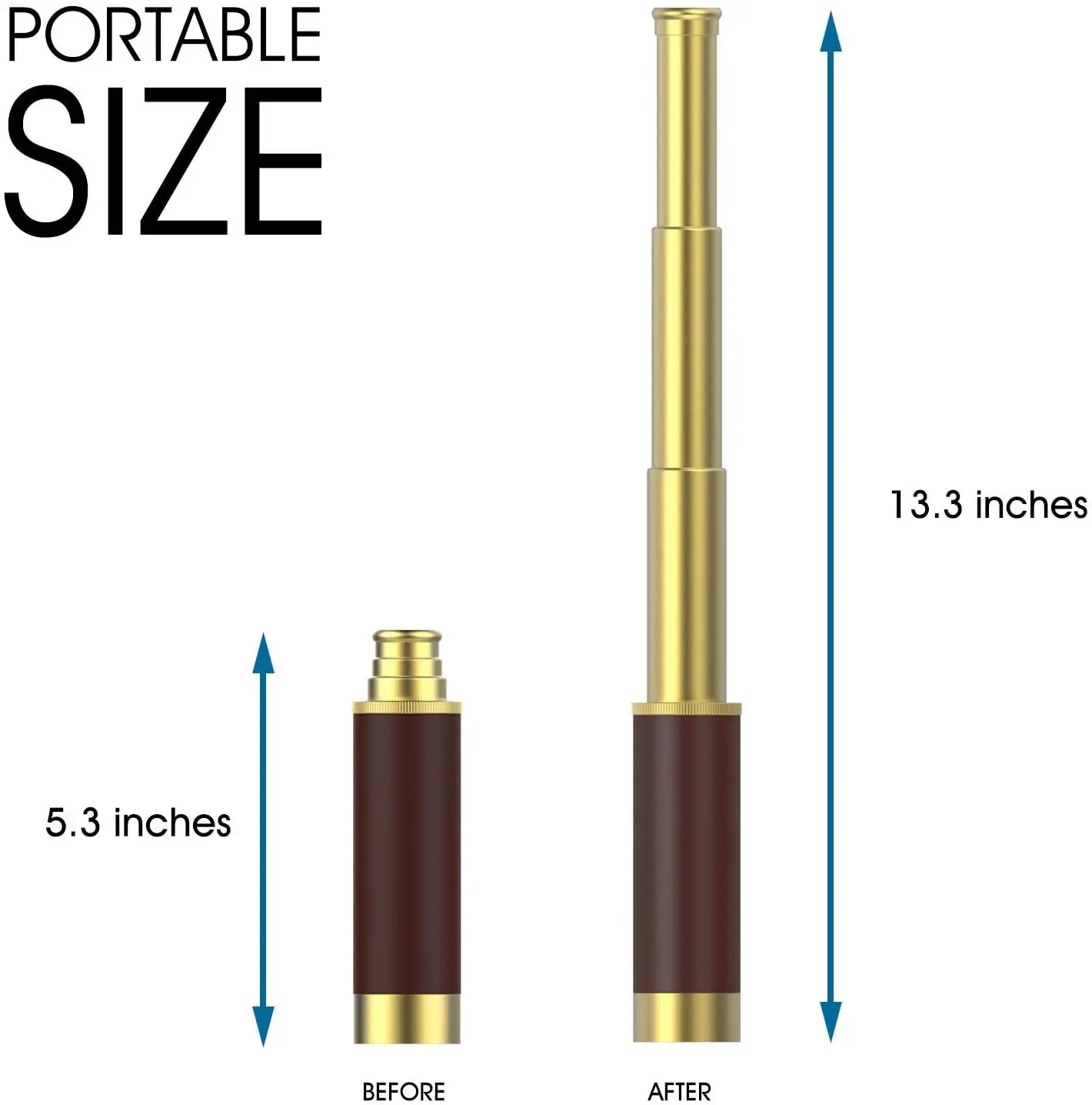 Pirate Monocular Telescope, 25x30 High Powered Zoomable Collapsible Monocular Brass Spyglass Handheld Waterproof Telescope