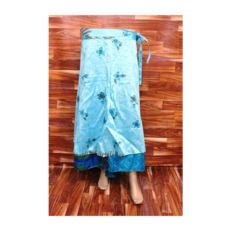 New Collection 2023 Fashion Summer Beach Skirts Blue Gray Indian Silk Sari Skirt Long Floral Printed Wrap Around Skirts