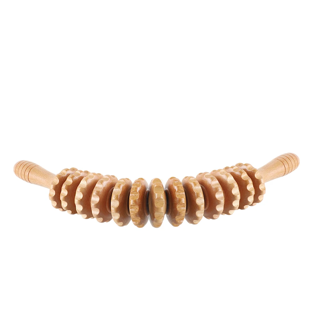 Roller Bead Back Massage Racks Handle Wood Therapy Massage Tools Set