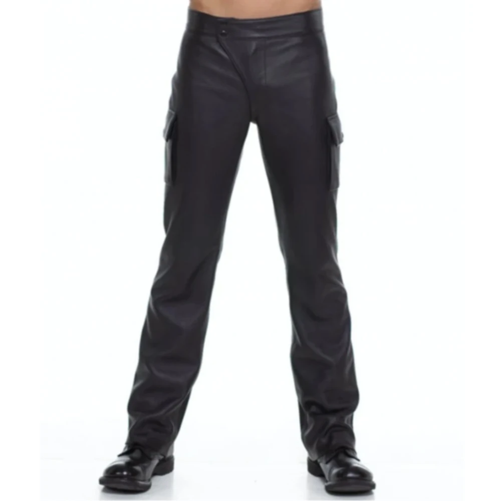 Лидер продаж модные удобные кожаные мужские брюки с карманами