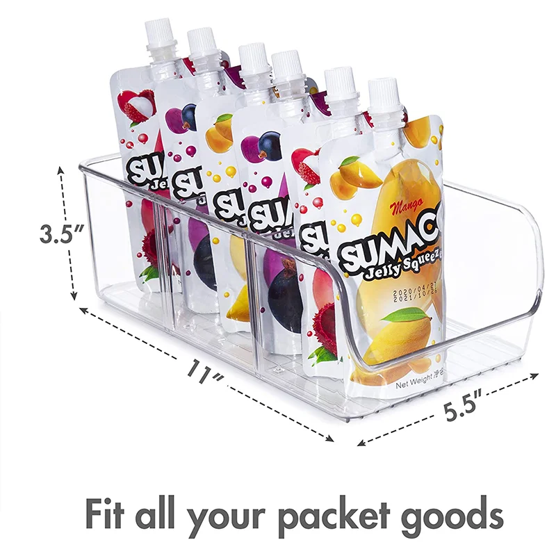 Fridge Bins for Organizing Seasoning Packets Spice Packets Pouches Snacks in Kitchen or Cabinets with 2 Removable Dividers