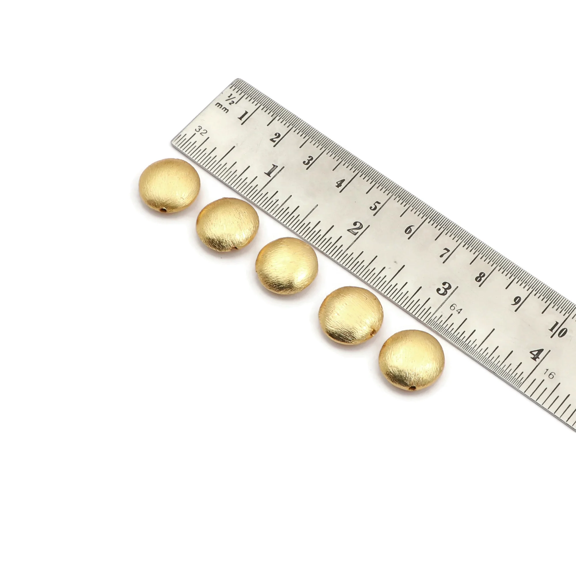 Gold Plated 14 mm Round Shape Brushed Metal Jewelry Metal Brass Beads