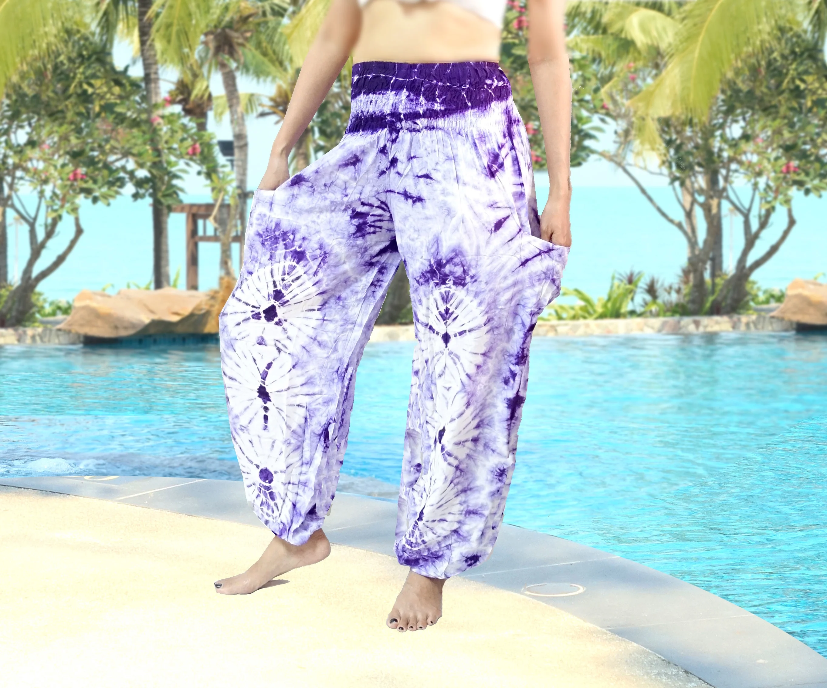 
Thai Tie dye oriental fisherman RETRO INDIE HIPPIE BOHO HAWAII POLKA DOT FESTIVAL BEACH SUMMER MAXI PANTS 