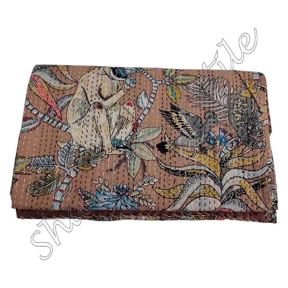 Индийское Хлопковое одеяло «обезьяна» с цветочным принтом Королевский размер гудри этническое постельное белье ручной работы стеганые одеяла двухсторонняя кровать