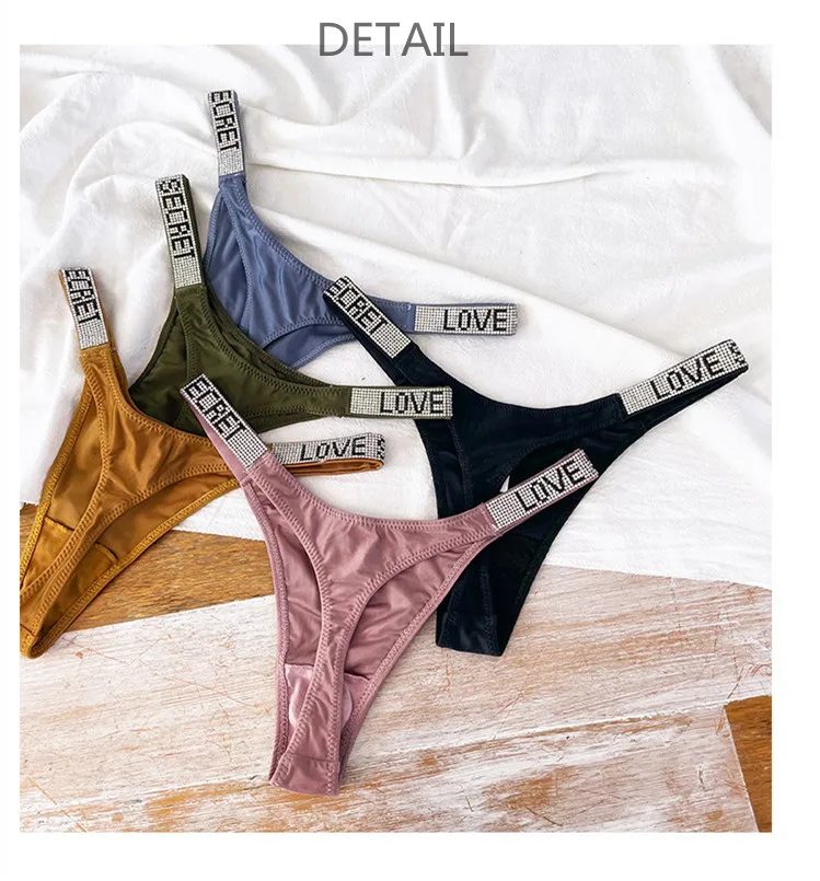2022 New Love Secret Letter Rhinestone Sexy T back Bling Diamond Underwear Tangas Panties Designer Famous Brand Thong