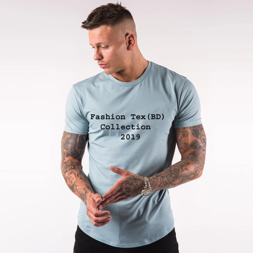 95% cotton 5% spandex curved hem Gym T shirt custom printed Mens Fitness T shirt