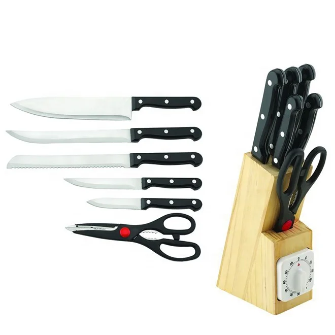 
Yangjiang Factory full tang wavy blade knife Set with Wooden Knife Block Chef knife & scissors, potato cutting Wavy Edged 