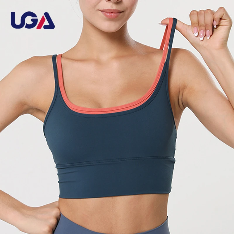 Summer Cool Style Custom Logo Aerobics Clothes Contrast Color Sportstop Fit Wear Funky Nylon Spandex Yoga Bra Crop Top