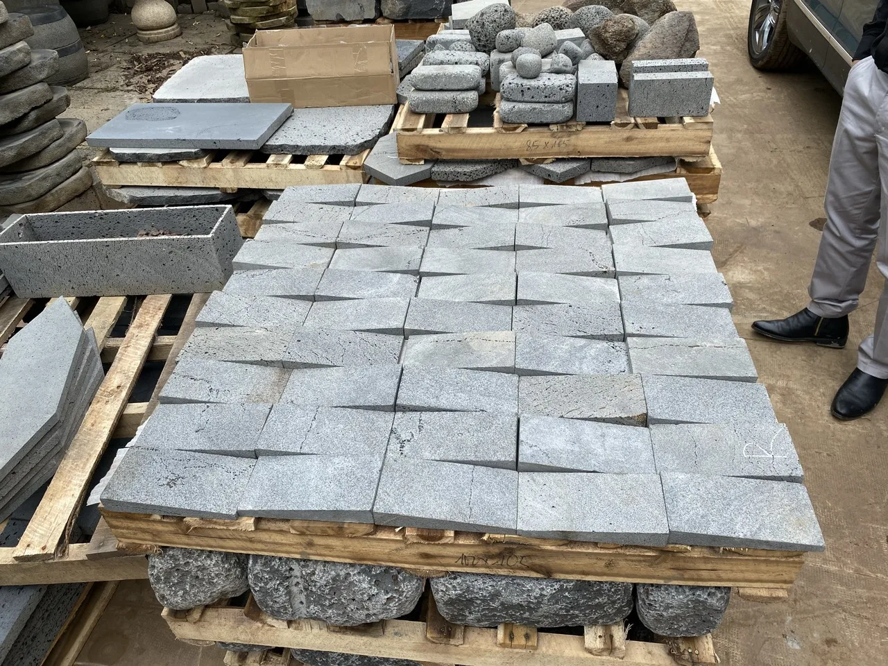 ELA Stone Tropical Midcentury rustic coastal Hotel Villa Apartment Building Park Courtyard Split blue stone from Vietnam