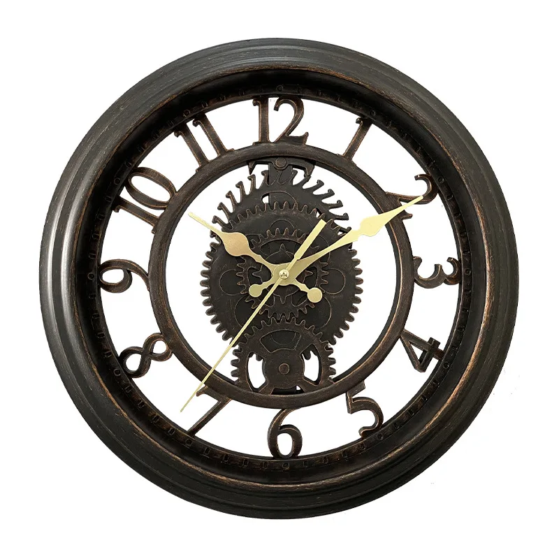 W118 11 Inch for Men Black Decor Decorative for Living Room Cheap Mechanical Moving Gears Wall Clock