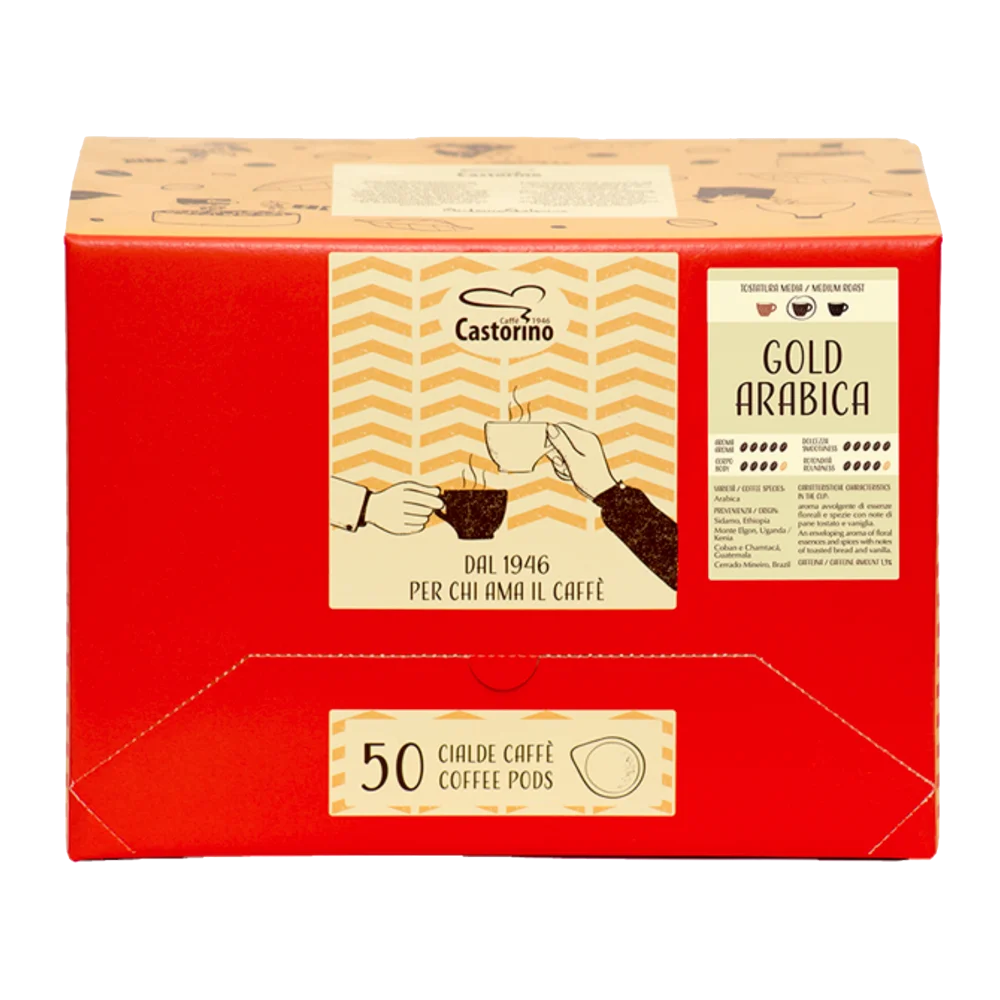 Premium Quality Castorino Italian Coffee 100% Compostable Pods GOLD ARABICA Blend 50 pz for home / HO.RE.CA