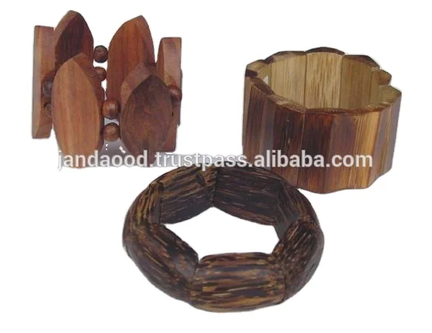 Stretch Wooden Bracelets In Sheesham And Palm Wood Natural polished Wooden Stretch Bracelets
