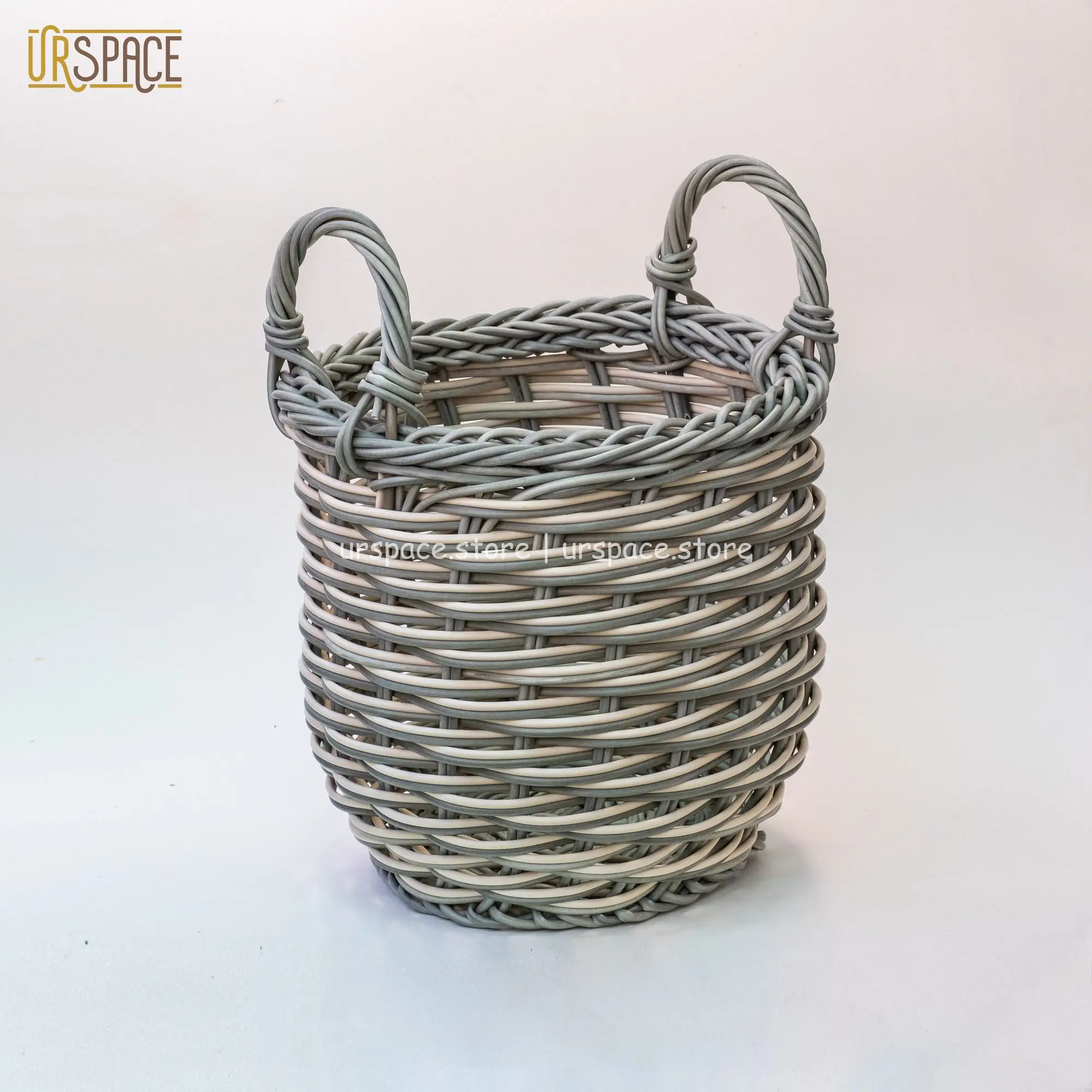 ODM/OEM service Set of 2 Resin Round Basket Storage Baskets with Handle Grey Mix White Color