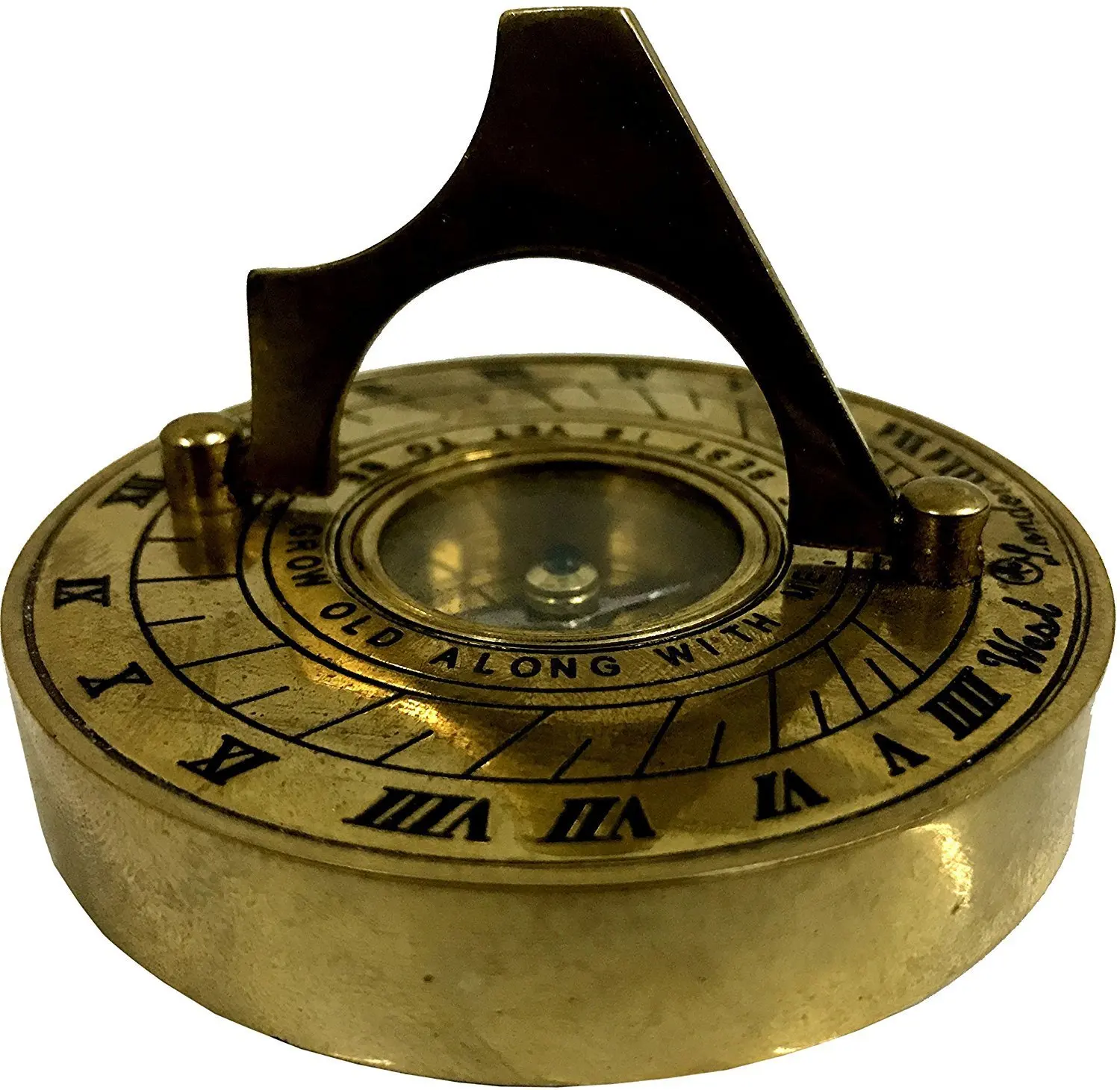 Collectible Brass Made Pocket Sundial Kiblah Direction Nautical Vintage Style Round Brass Compass Marine Magnetic Jeep Compass