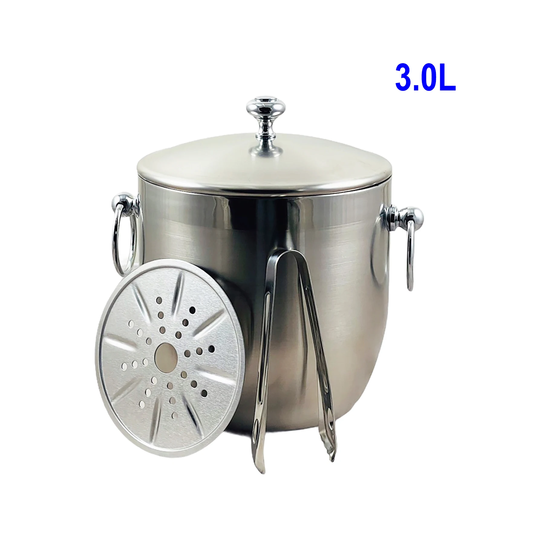 Double Wall Stainless Steel Ice Bucket Champagne Beer Wine Cooler with Lid & Tong  & Ice Strainer 1.3L / 3.0L / 4.5L