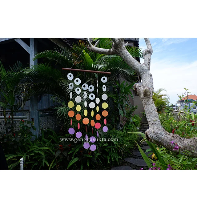 Capiz Shell Wind Chime Latest Product Round Multi Color Wall Hanging Outdoor Wind Chime