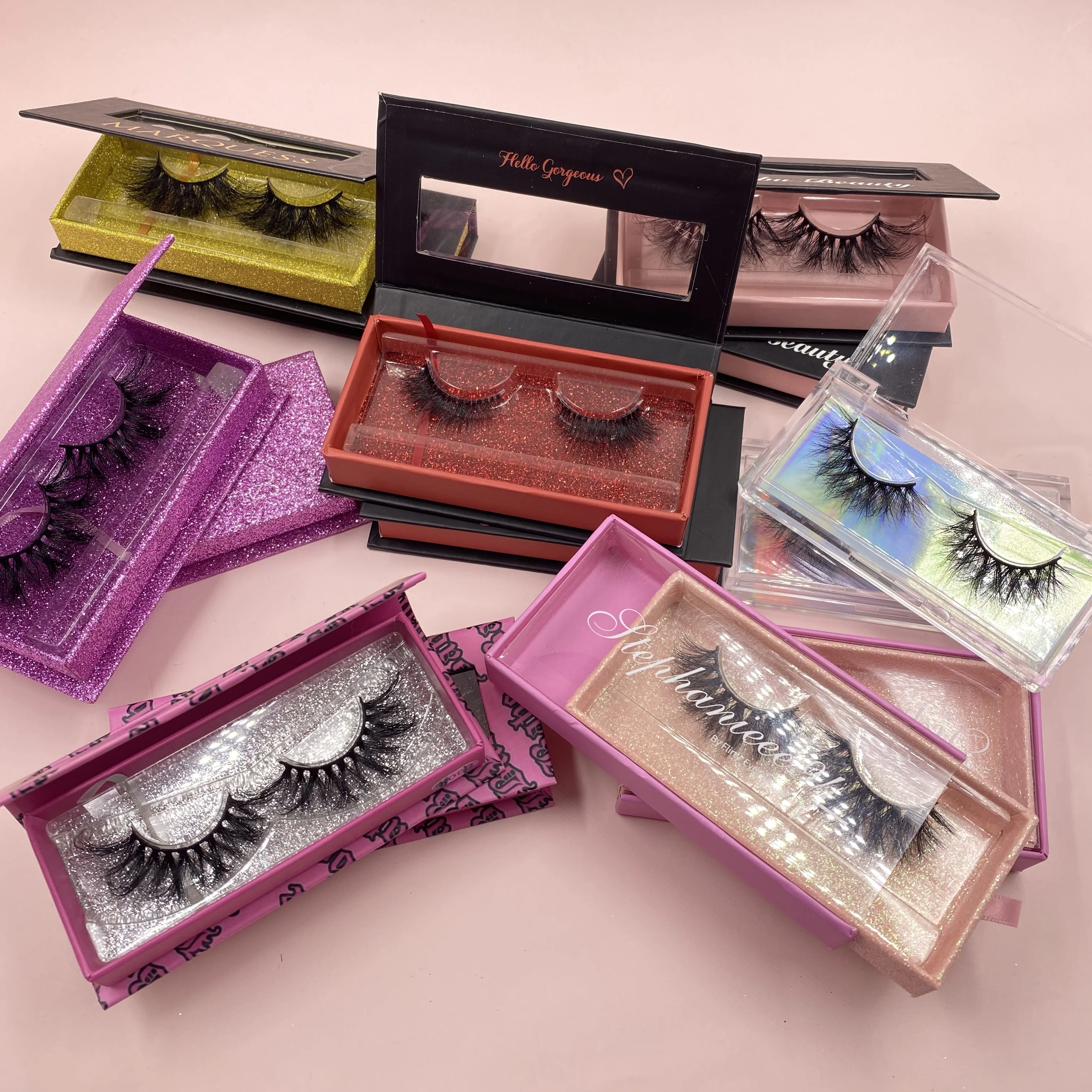 
Private label custom lash box 3d wispy mink eyelashes bulk wholesale full strip lashes bottom 25mm mink eyelash vendors 
