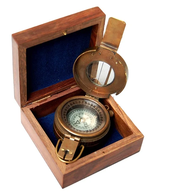 Nautical British Prismatic Compass in Wooden Box