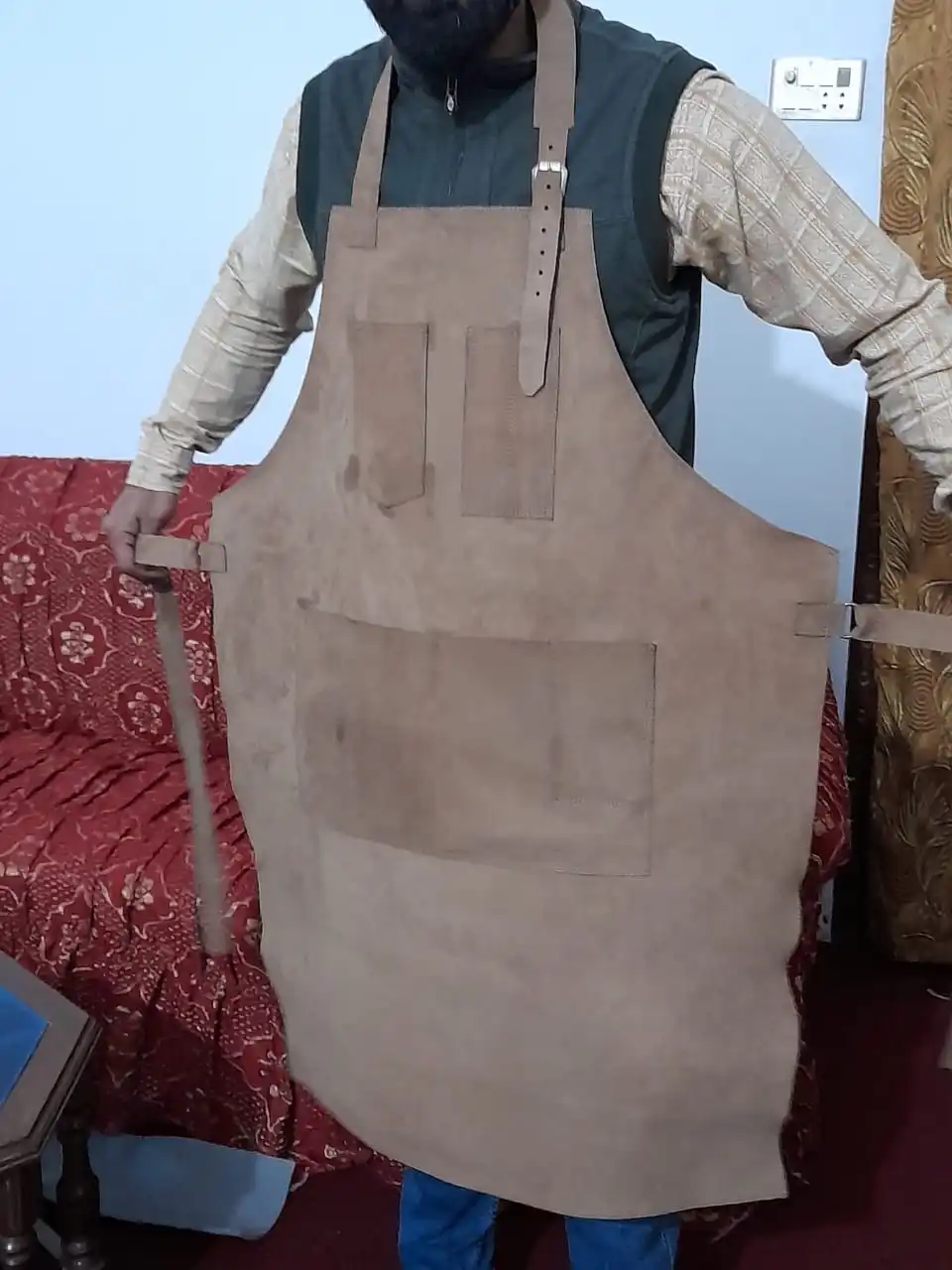 Hot Sale Suede Leather Wood Work Aprons High Quality Made Adjustable Height Works Custom Apron In Cheap Price