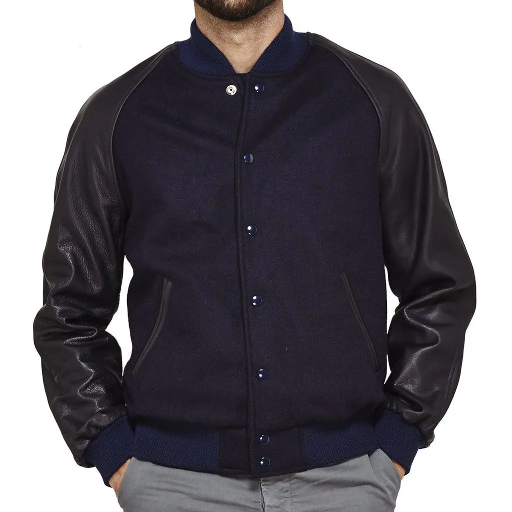 
New Custom wholesale leather raglan sleeves and wool body mens varsity jacket / Stylish letterman style varsity jacket 