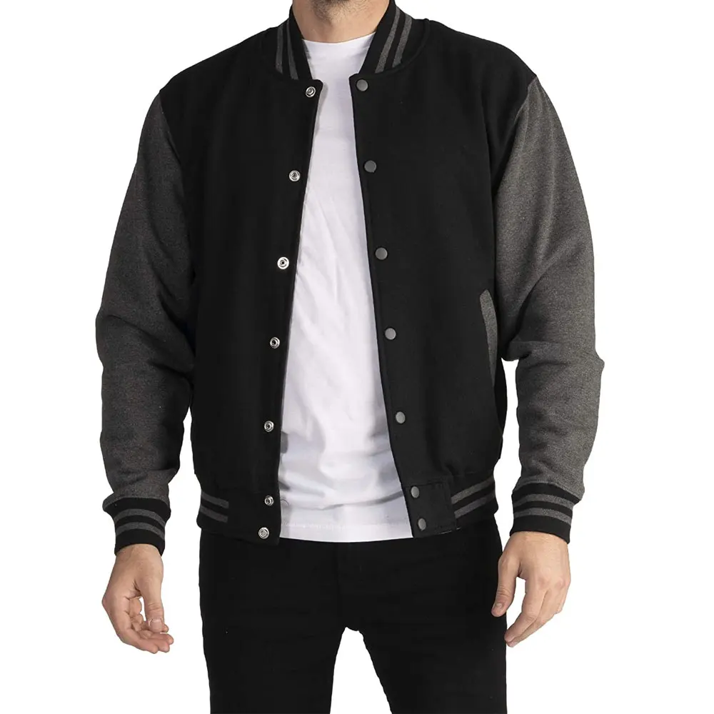 
Custom made varsity jacket /white leather sleeve black wool body varsity jacket Letterman 
