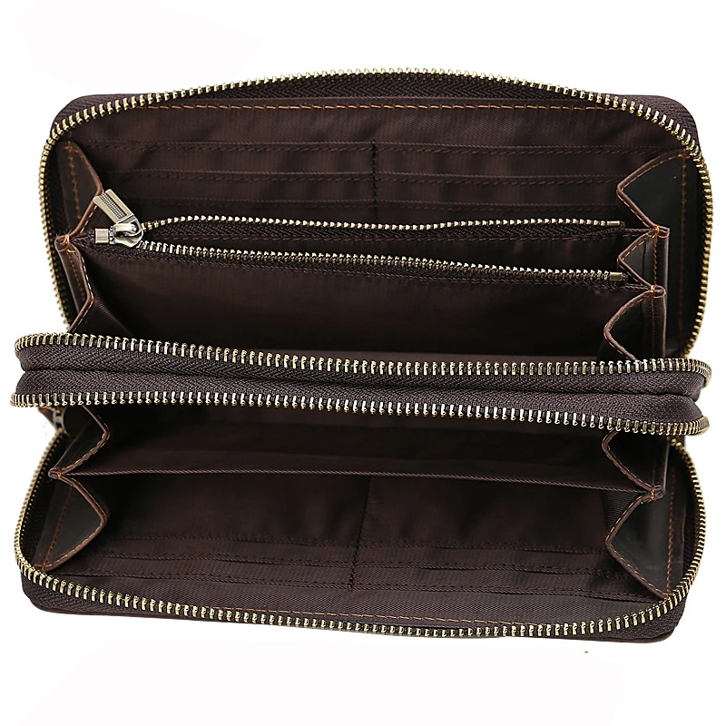 
Custom Vintage 100% Crazy Horse Leather Long Purse Men Handmade Double Zipper Long Genuine Leather Clutch Wallet For Men 