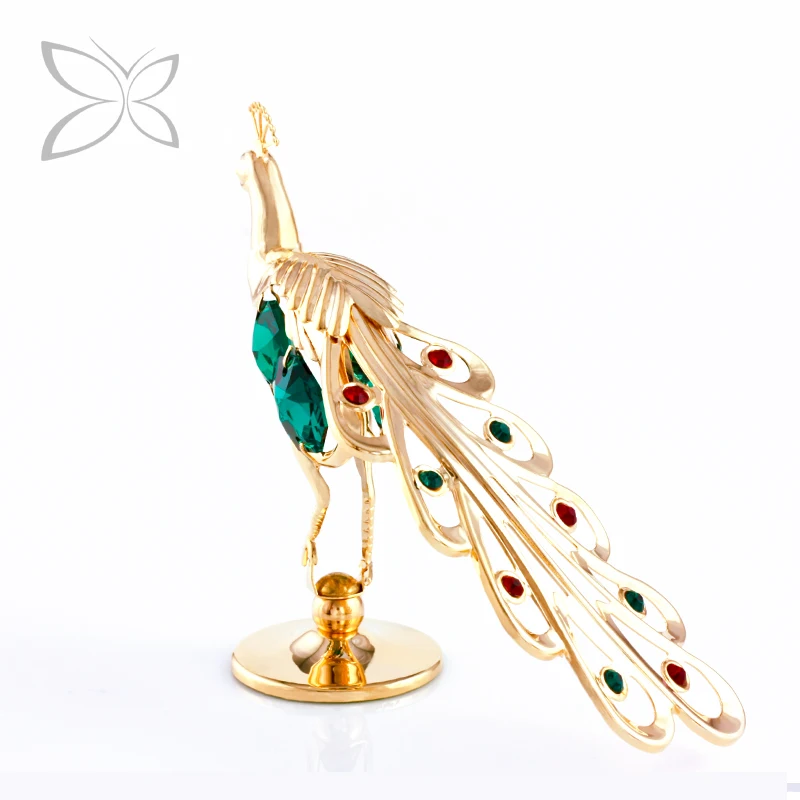 Crystocraft High Craftmanship Gold Plated Metal Peacock Decorated with Brilliant Cut Crystals Wedding Favors