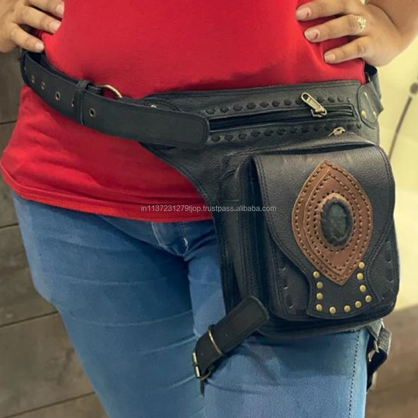Unisex Motorcycle Hip Pocket Belts Travel Belts Waist Pocket Bum Bags Leather Biker  Belts